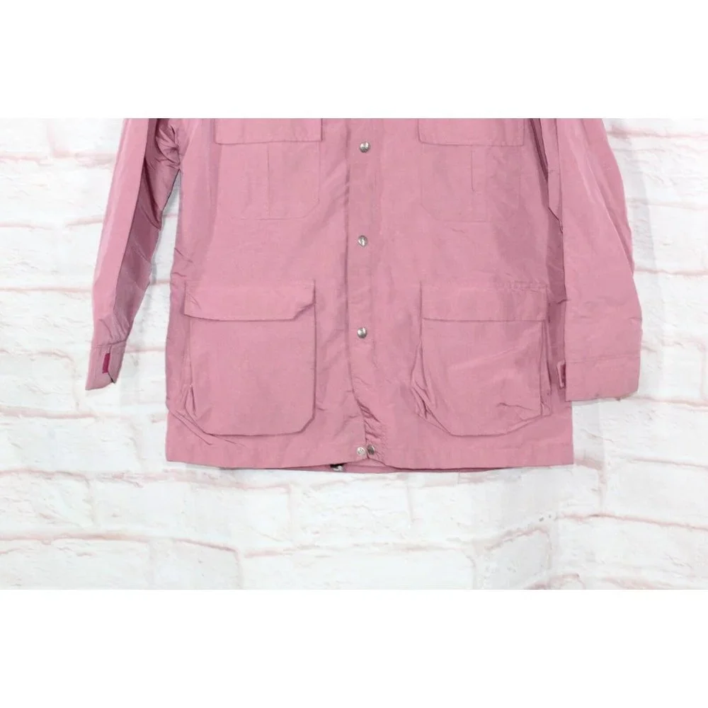 Vintage LL Bean Pink Nylon Lined Hooded Snaps Button Jacket Size L - Picture 3 of 9